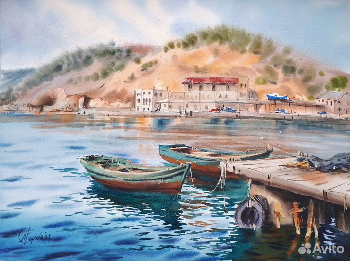 Картина акварелью. Морской пейзаж