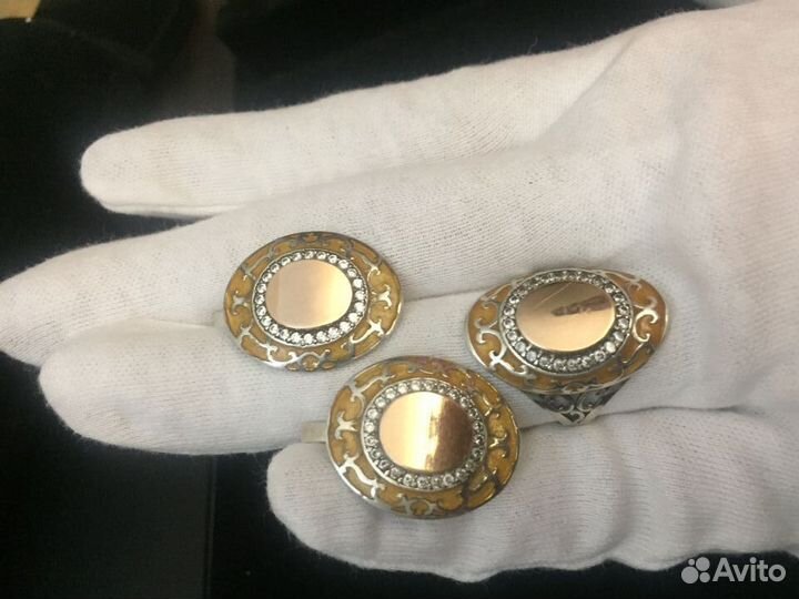 Кольцо серьги серебро 925пр. золото 375пр. фианиты