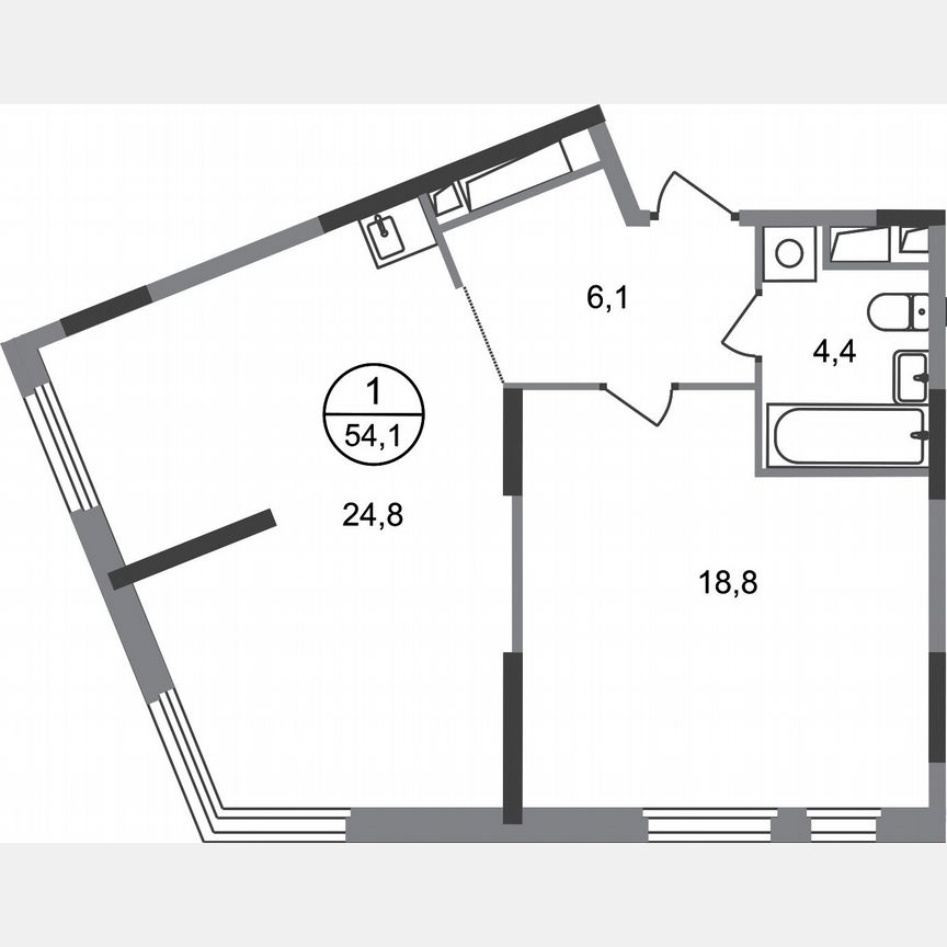 1-к. квартира, 54,1 м², 13/17 эт.