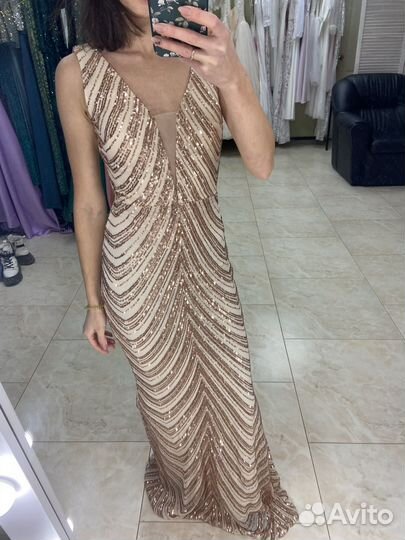 Платье 42 вечернее в пол золотое