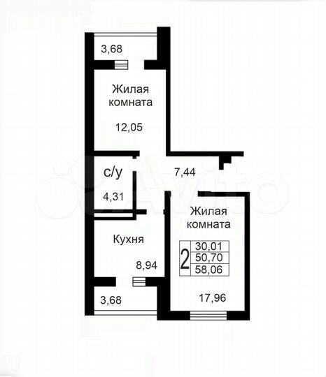 2-к. квартира, 57 м², 3/10 эт.