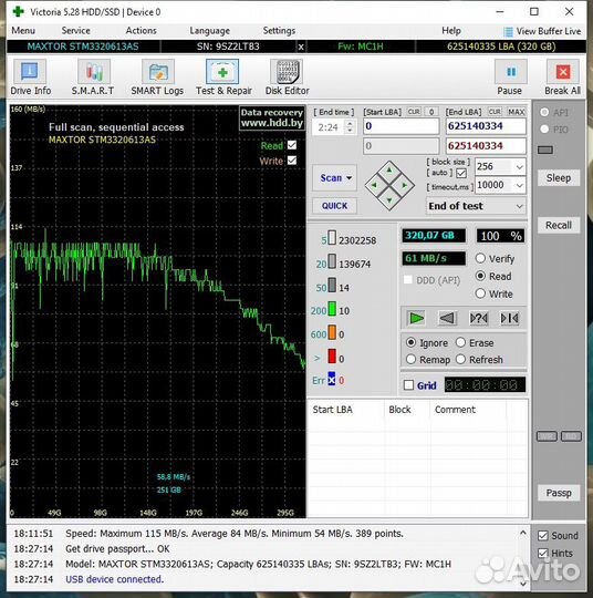 Жесткий диск Maxtor 320Gb 7200 rpm SATA (с бэдами)