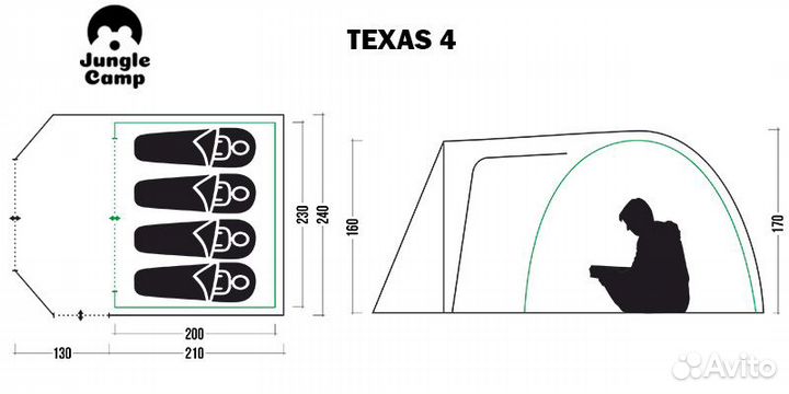 Четырехместная палатка Jungle Camp Texas 4