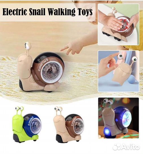 Улитка игрушка, светится, музыкальная с дискошаром