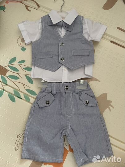 Костюм рубашка+жилет+шорты 74