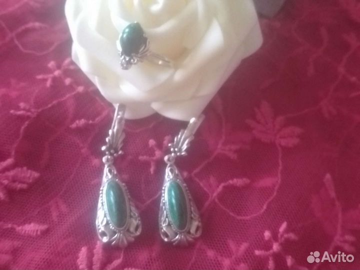 Серьги серебро малахит винтаж