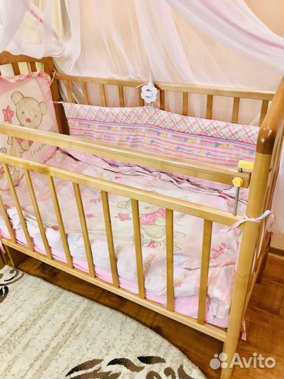 Кроватка, матрас, бортики, балдахин