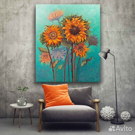 Картина маслом ручная работа Подсолнухи 100*120