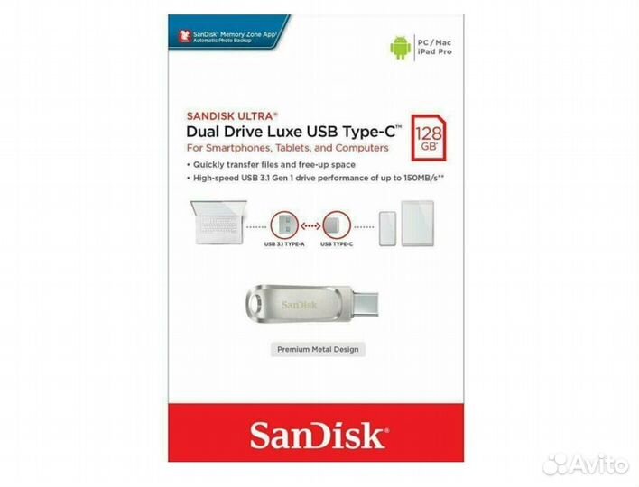 Flash Usb 3.1 SanDisk Dual Drive на 128GB (OTG)