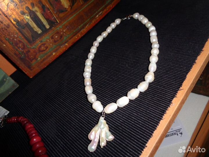 Бусы,колье,ожерелье: крупный натуральный жемчуг