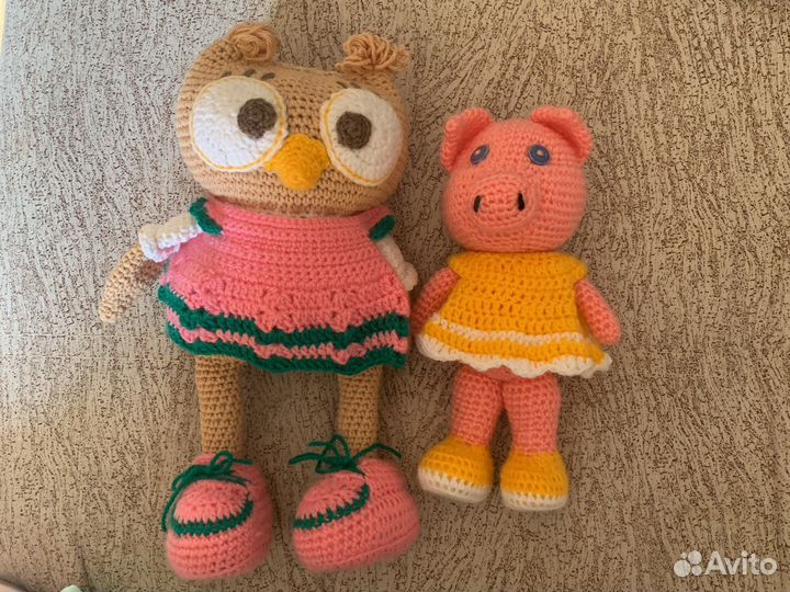 Игрушка вязаная мягкая сова свинка