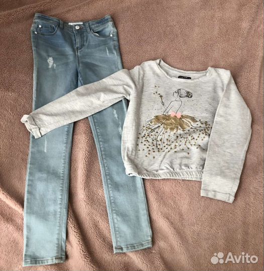 Джинсы и толстовка для девочки 134