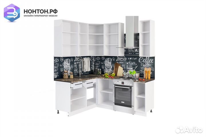 Кухня угловая Нувель 1.6 на 1.4 м бетон белый