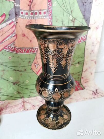 Ваза латунь Индия. Батик панно Индия. Винтаж