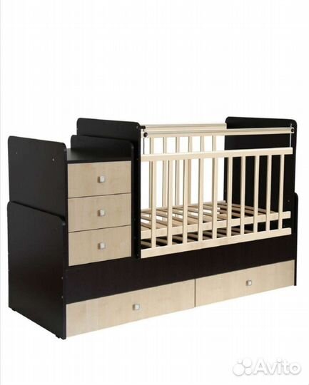 Детская кроватка трансформер с маятником + матрас