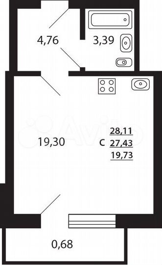 Квартира-студия, 28,1 м², 7/23 эт.