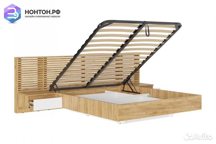 Кровать Бостон с тумбами 1.6 м дуб крафт золотой