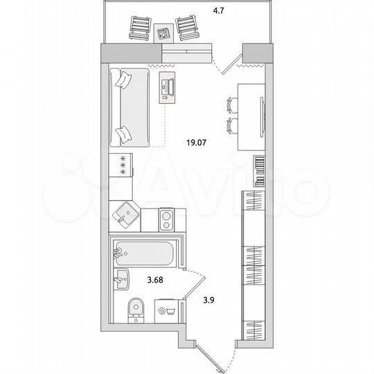 Квартира-студия, 31,4 м², 19/21 эт.