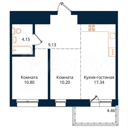 2-к. квартира, 56,1 м², 17/17 эт.