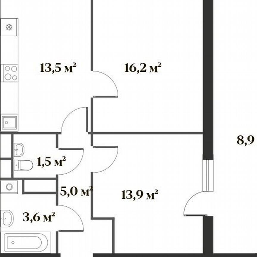 2-к. квартира, 57 м², 6/6 эт.