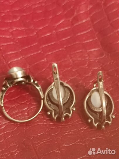 Кольцо, серьги, кошачий глаз, Мельхиор СССР