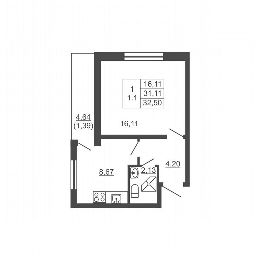 1-к. квартира, 32,5 м², 10/16 эт.