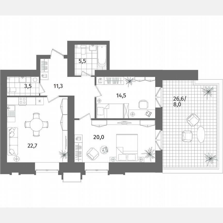2-к. квартира, 85,5 м², 12/13 эт.