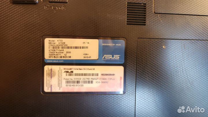 Ноутбук asus K75D на запчасти