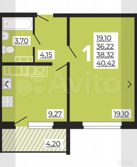 1-к. квартира, 41 м², 3/10 эт.