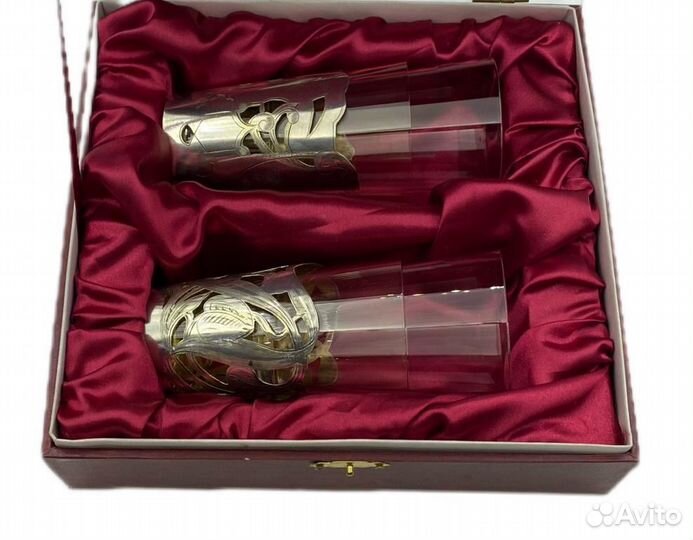 Серебро 84. Пара подстаканников со стаканами