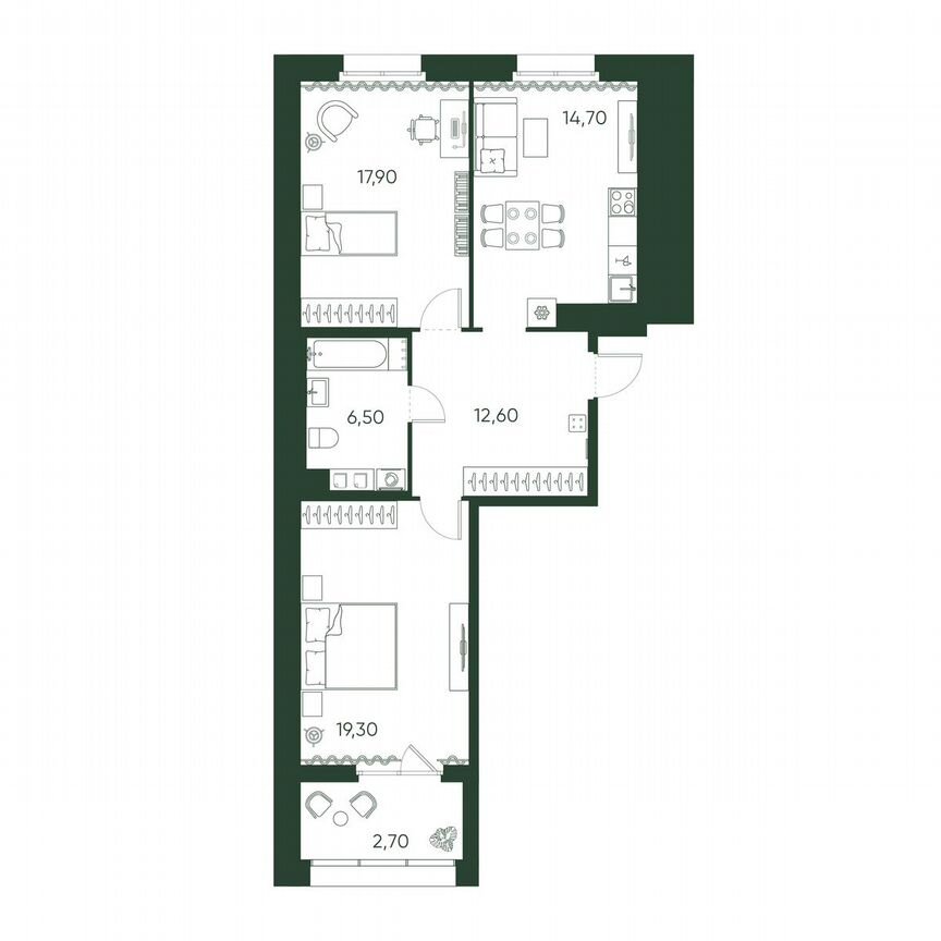 2-к. квартира, 73,7 м², 8/10 эт.