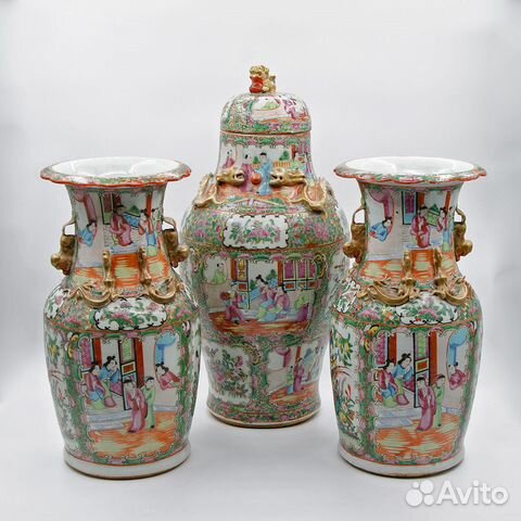 Антикварный Набор из трёх ваз, Китай, 18 век, 47см