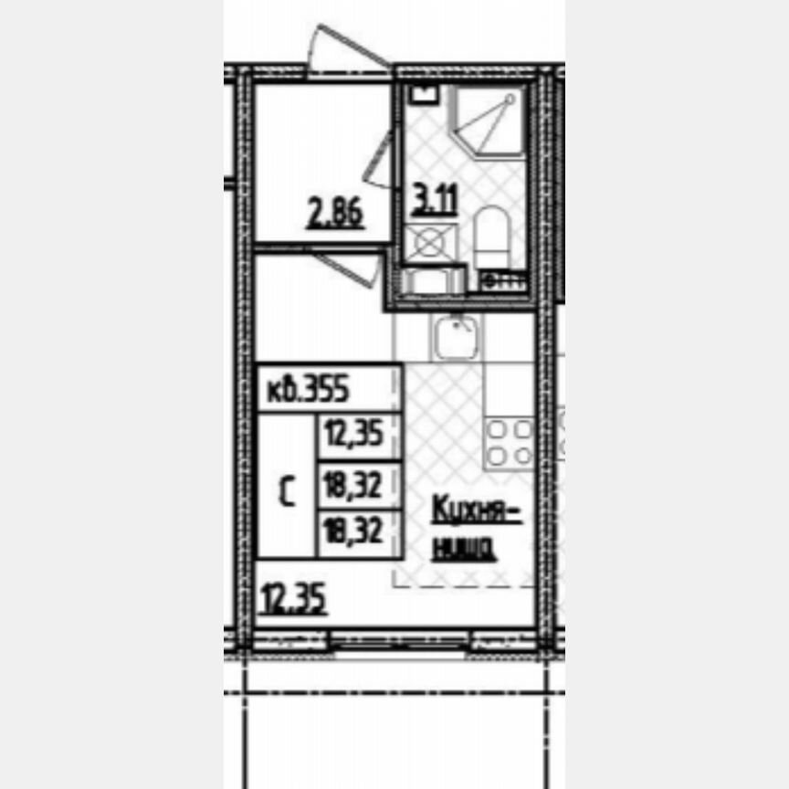 Квартира-студия, 18,3 м², 2/9 эт.
