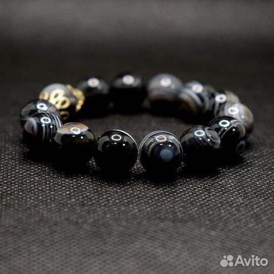 Браслет из натуральных камней Чёрный агат