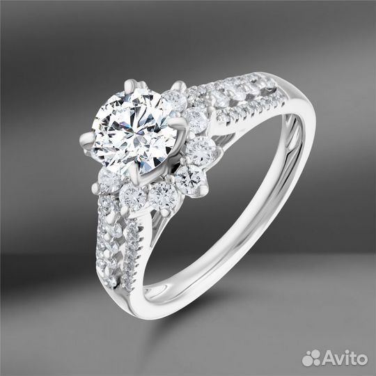 Золотое кольцо с бриллиантами 1.70 Ct GIA