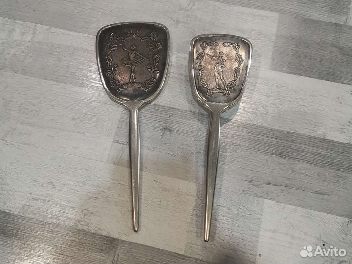 Набор Зеркало с щёткой, мельхиор латунь Москва