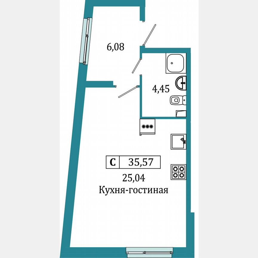 Квартира-студия, 35,6 м², 1/18 эт.