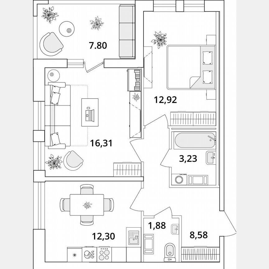 2-к. квартира, 59,1 м², 11/18 эт.