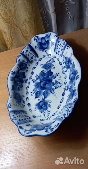 Большое блюдо фарфор гжель