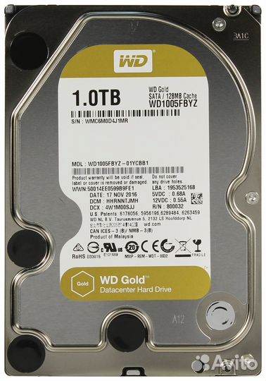 Жесткий диск WD Gold WD1005fbyz, 1тб, HDD, SATA