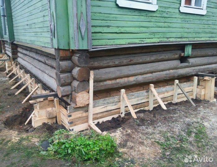 Замена венцов. Ремонт фундамента дома