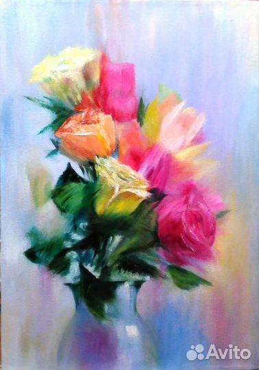 Букет роз. Картина. Масло. Холст 35х50