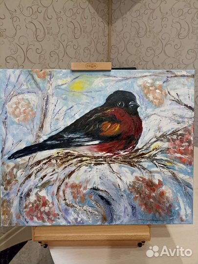 Картина маслом на холсте Снегирь