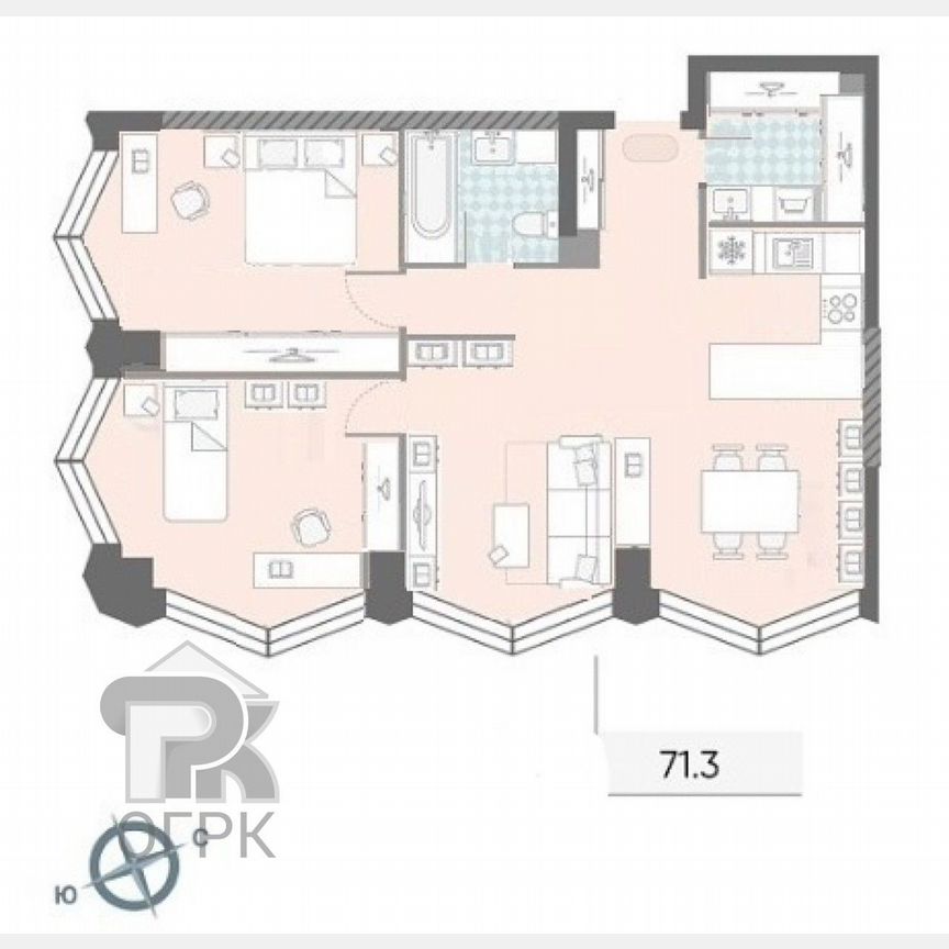 3-к. квартира, 71,3 м², 18/43 эт.