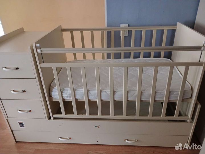 Детская кроватка трансформер, люлька, с комодом