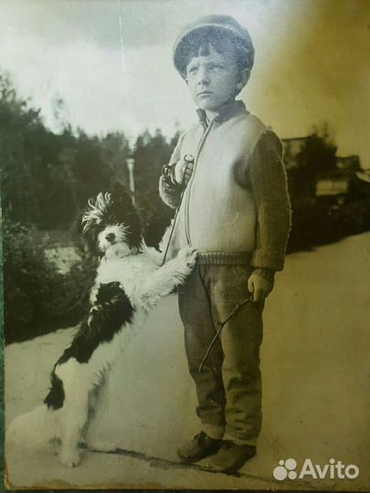 Фотокартина мальчик с собакой., 1920г. 45 -60см