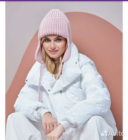 Шапка вязаная с ушами, новая