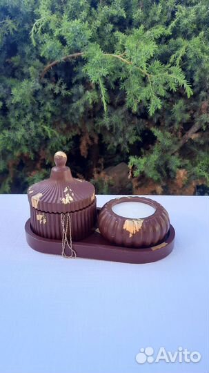 Свеча ручной работы в подсвечнике из гипса