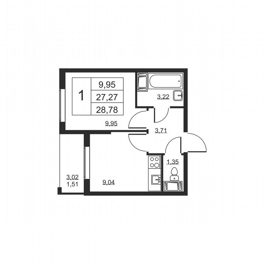 1-к. квартира, 28,8 м², 9/19 эт.
