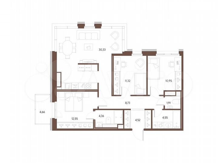 3-к. квартира, 89,2 м², 5/9 эт.